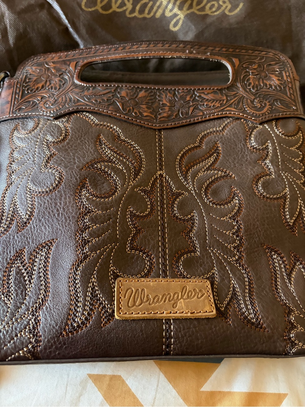 Wrangler Brown Tooled Fringe Shoulder Bag with Removable Strap - Picture 2 of 2